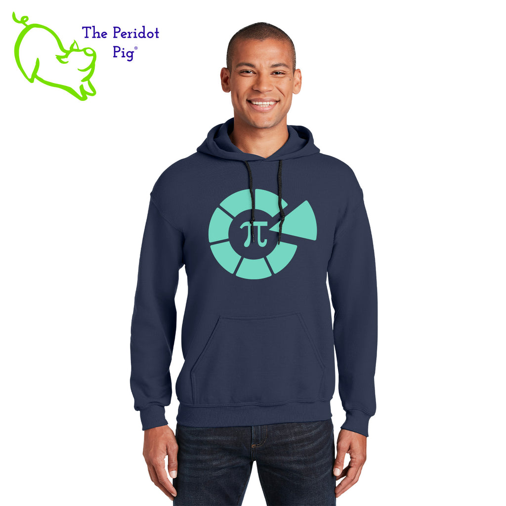 This warm, soft hoodie features a matte finish, Healthy Pi logo on the front. It's available in three colors. The white and navy hoodies have the logo in teal green. The royal blue hoodie has the logo in white. Front view shown in navy.