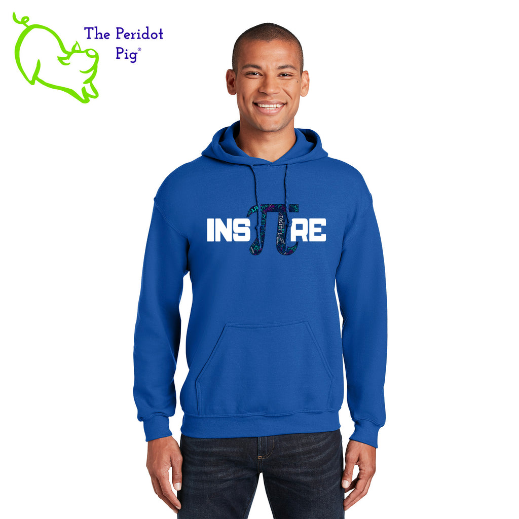 This warm, soft hoodie features our PI day InsPIre theme in vivid print on the front. It's available in four colors to help celebrate PI in style. Front view shown in royal.