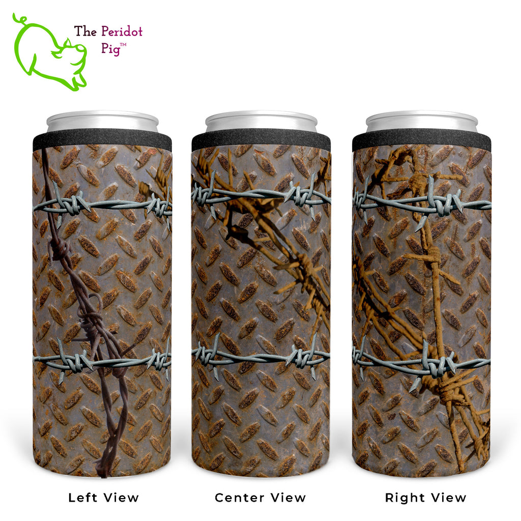 Nothing says "hands off my drink" like rusty barb wire! We've created an image of steel plate and barb wire. Shown in three views.