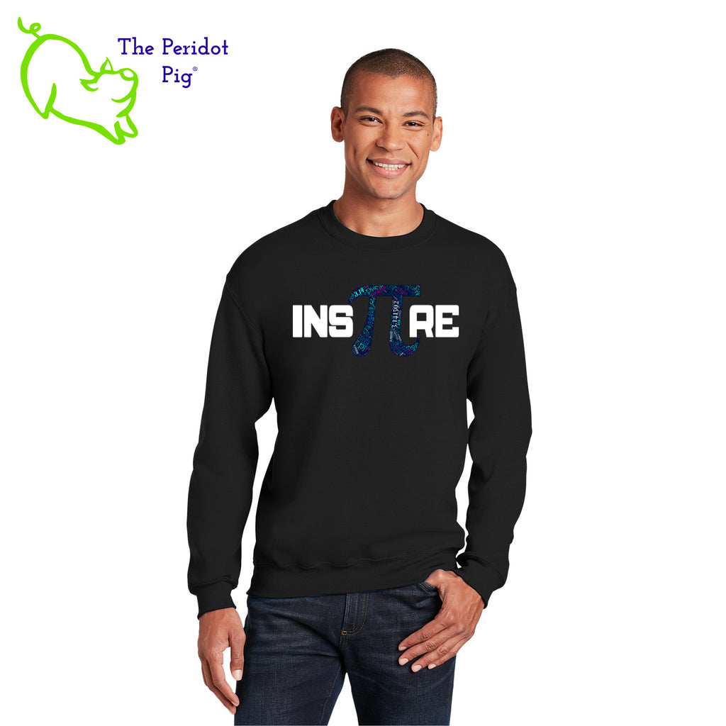 This warm, soft crewneck sweatshirt features our PI day InsPIre theme in vivid print on the front. It's available in four colors to help celebrate PI in style. Front view shown in black.