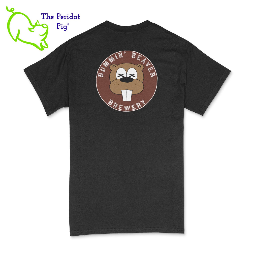 A traditional uni-sex fitting t-shirt. The Bummin' Beaver Brewery logo is on the front and back. Back view in black.