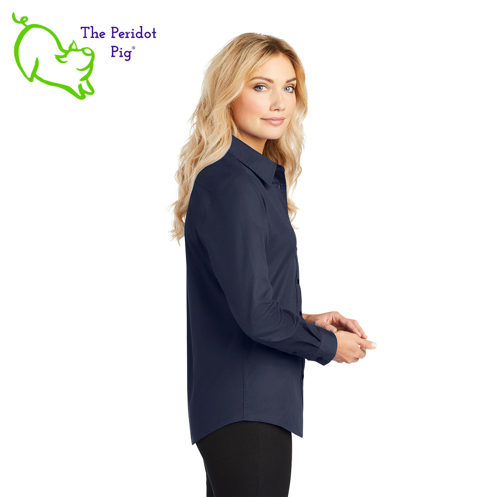 This comfortable wash-and-wear shirt is indispensable for the workday. Wrinkle resistance makes this shirt a cut above the competition so you and your staff can be, too. The SuperStud logo is on the front left chest area. Side view shown.