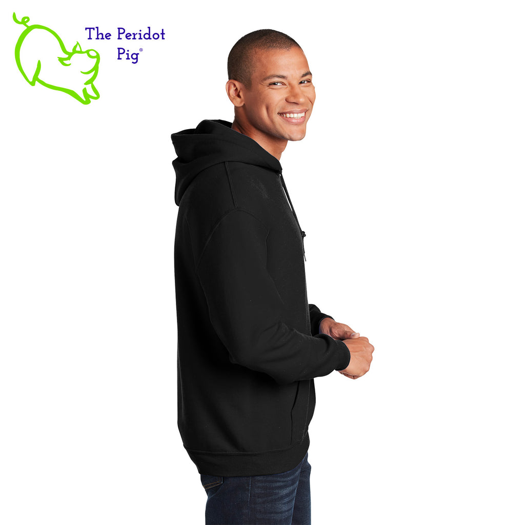 This warm, soft hoodie features our PI day InsPIre theme in vivid print on the front. It's available in four colors to help celebrate PI in style. Side view shown in black.