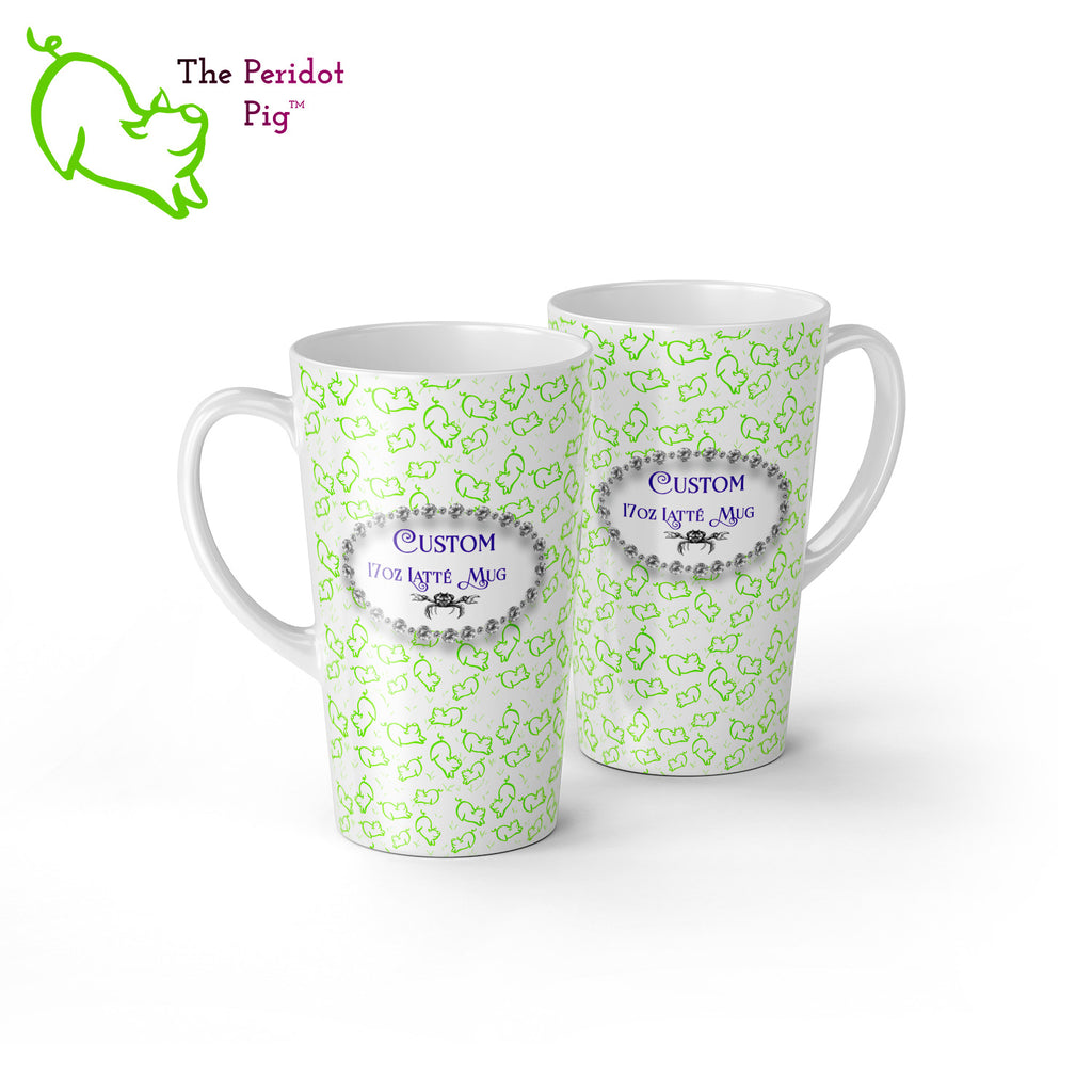 A sample image of a custom latte mug. Front and back view shown.