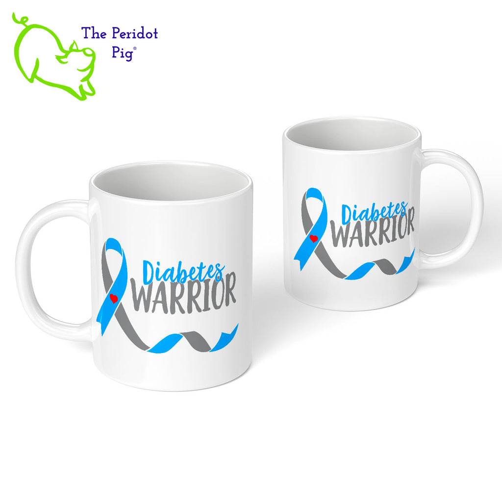 November is National Diabetes Month and these are the perfect mug to celebrate Diabetes awareness. Printed using vivid sublimation inks, these mugs won't fade or peel over time. The text says "Diabetes Warrior" with the Diabetes blue and gray ribbon featured on both front and back. Front and back view shown.
