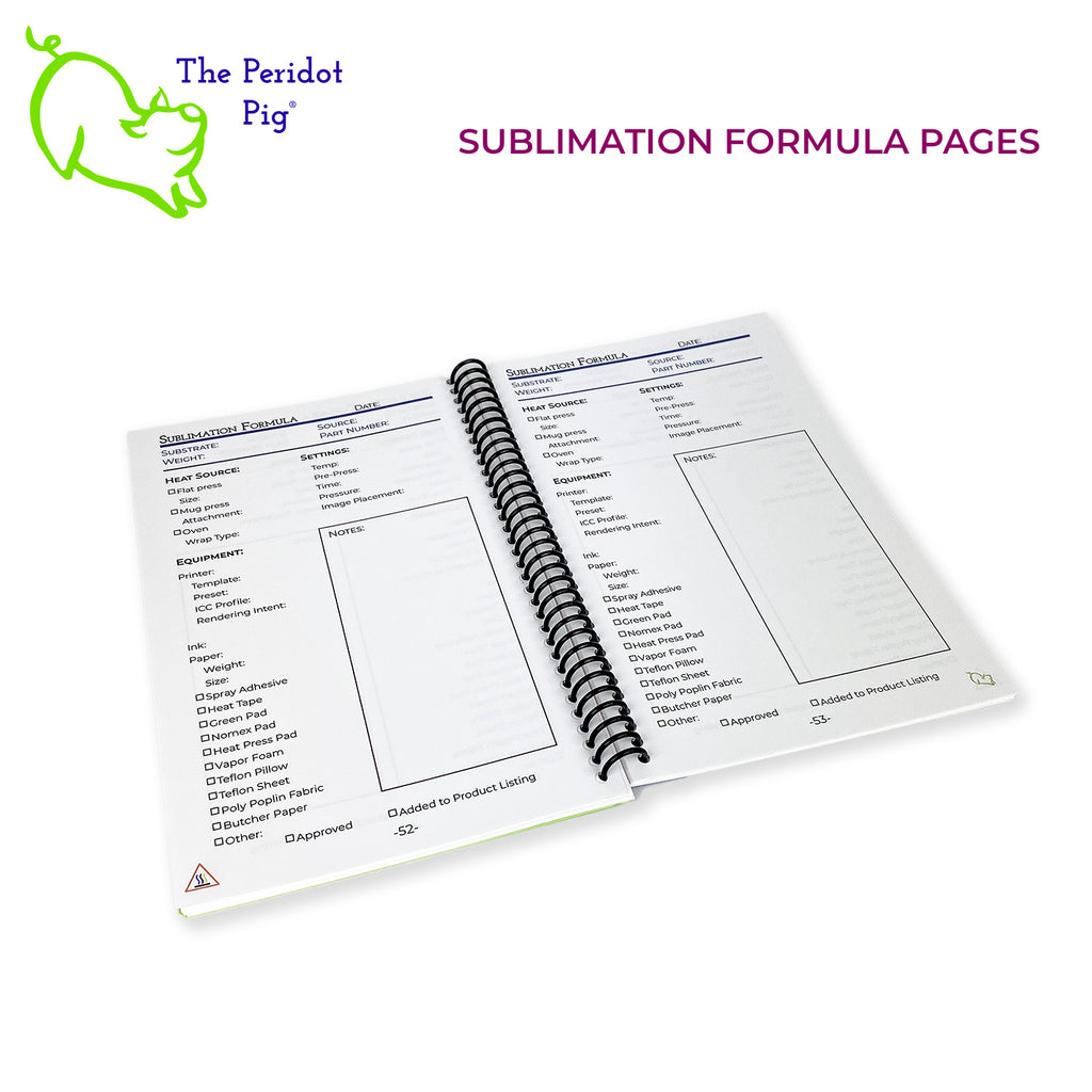 This compact sublimation log book will help you capture all of the variables needed to reproduce your products time and time again. Sublimation formulaview.
