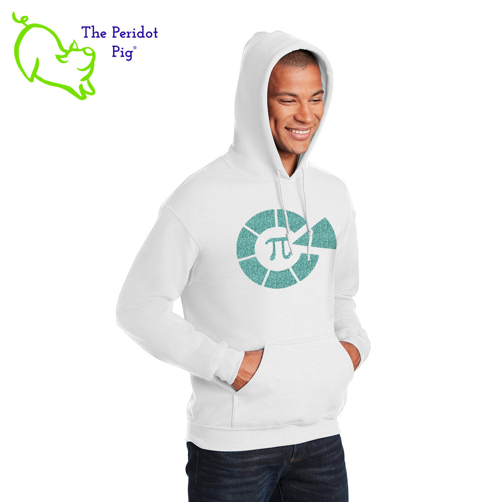 This warm, soft hoodie features the Healthy Pi logo in sparkly glitter on the front. It's available in three colors. Front view shown in White.