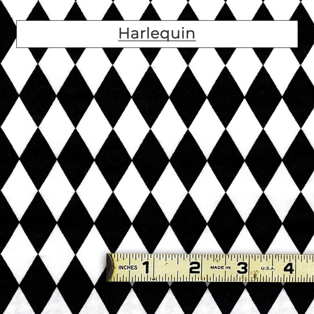 A mixed color fabric with black and white diamonds. Called Harlequin.