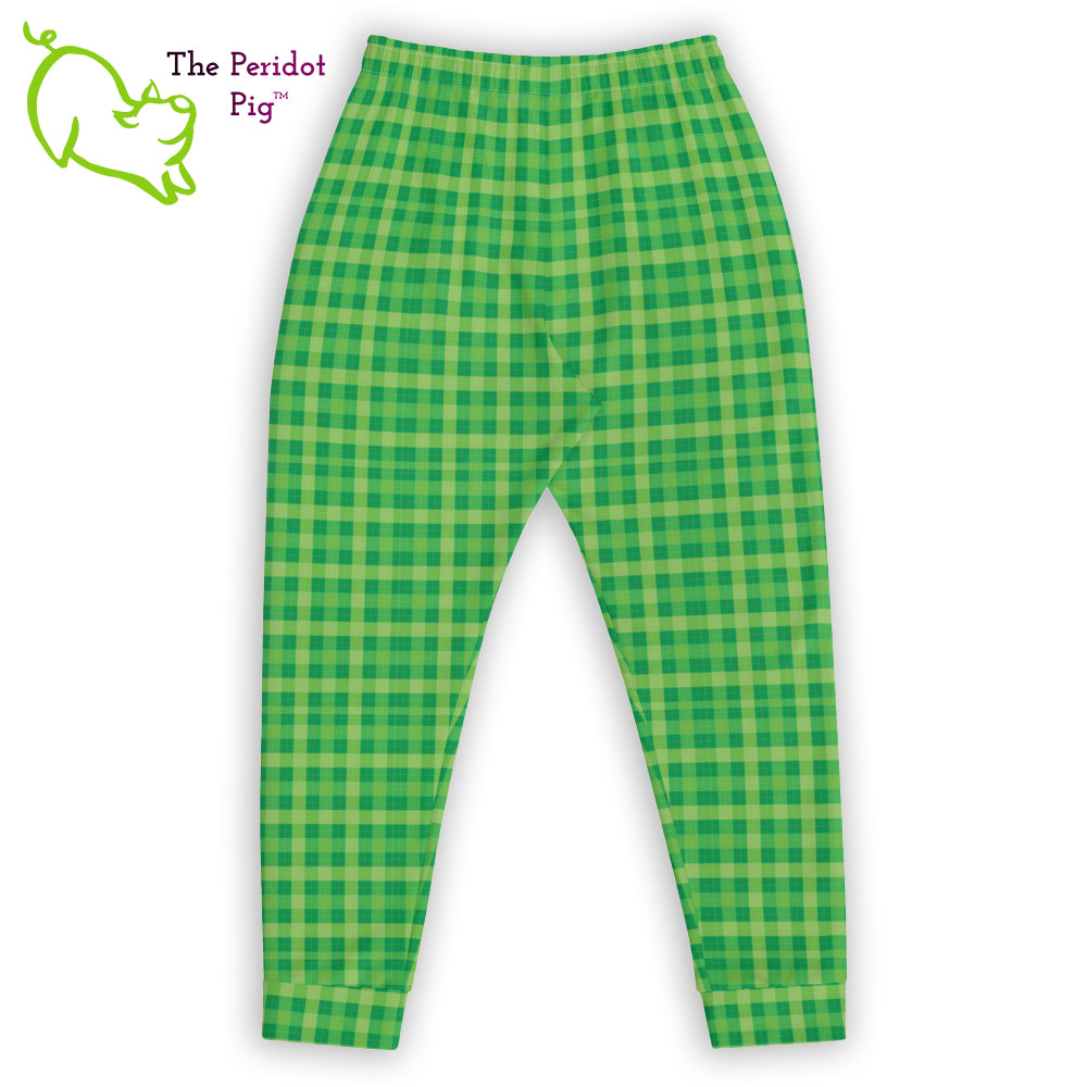 Caution - these sweats will make you stand out in a crowd! Make your workouts more memorable with these cotton blend Irish plaid joggers. Front flat view.