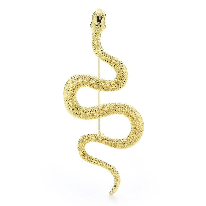 An elegant snake pin measuring at 3" in length. gold finish.