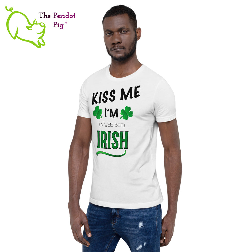 A basic short sleeve t-shirt for your St. Patrick's Day wardrobe even if you weren't born in Ireland! If you're stuck in quarantine, it's good for a laugh on the next Zoom call. The vibrant print is on the front of the shirt. The back is blank. Shown on a male model.